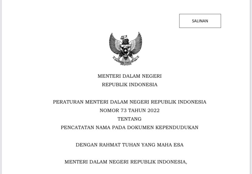 Permendagri Nomor 73 Tahun 2022 